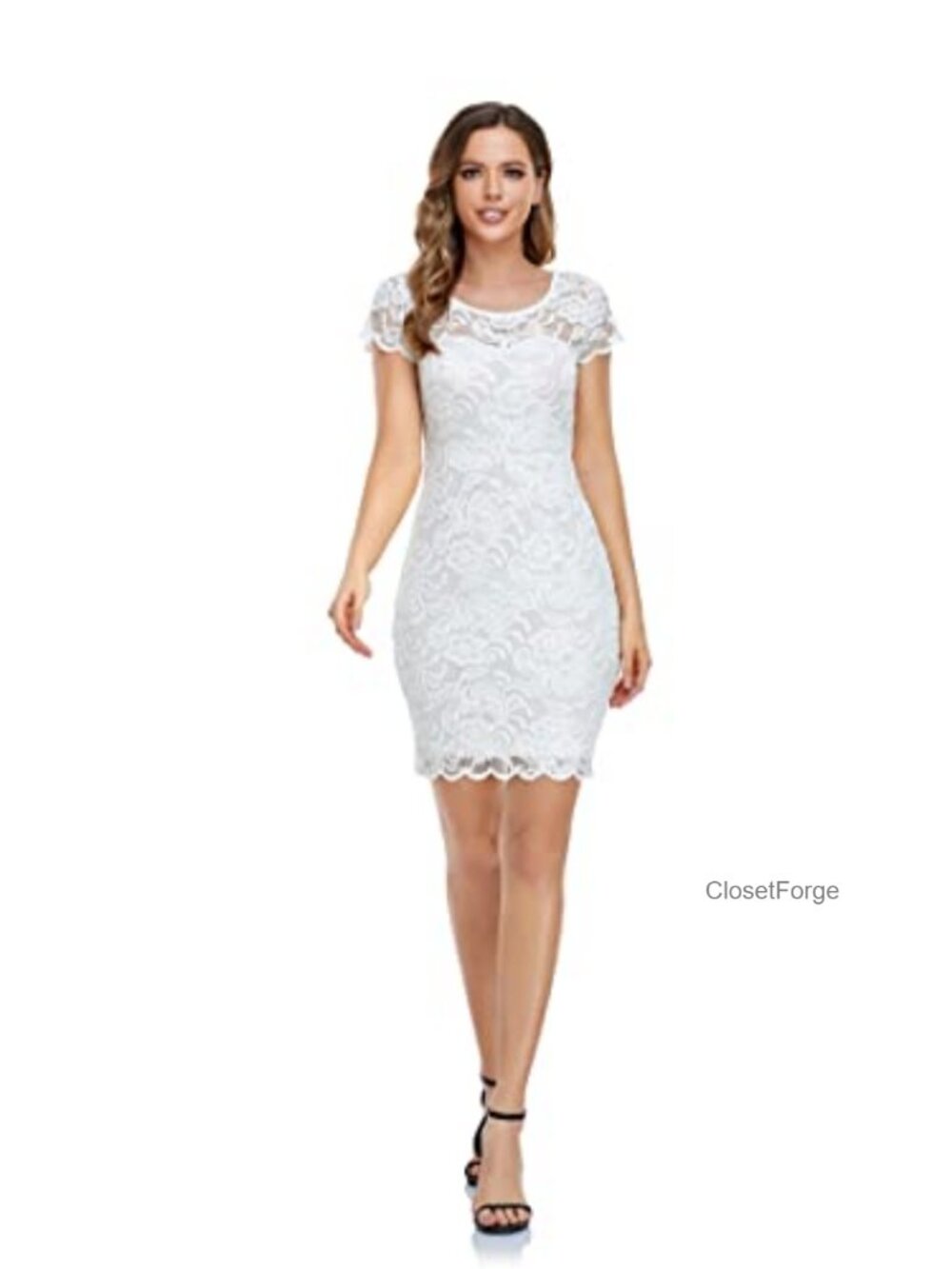 Women's Lace Cocktail Bodycon Dress Short Sleeve Wedding Guest